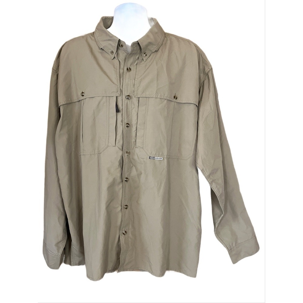 Drake Shirt Mens XXXL Tan Long Sleeve Magnattach Button Fishing Waterfowl 3XL